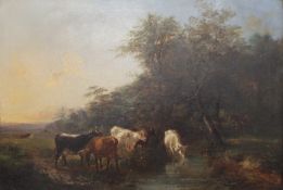 19TH CENTURY SCHOOL, Cattle at a Stream, oil on canvas, framed. 100.5 x 68.5 cm.