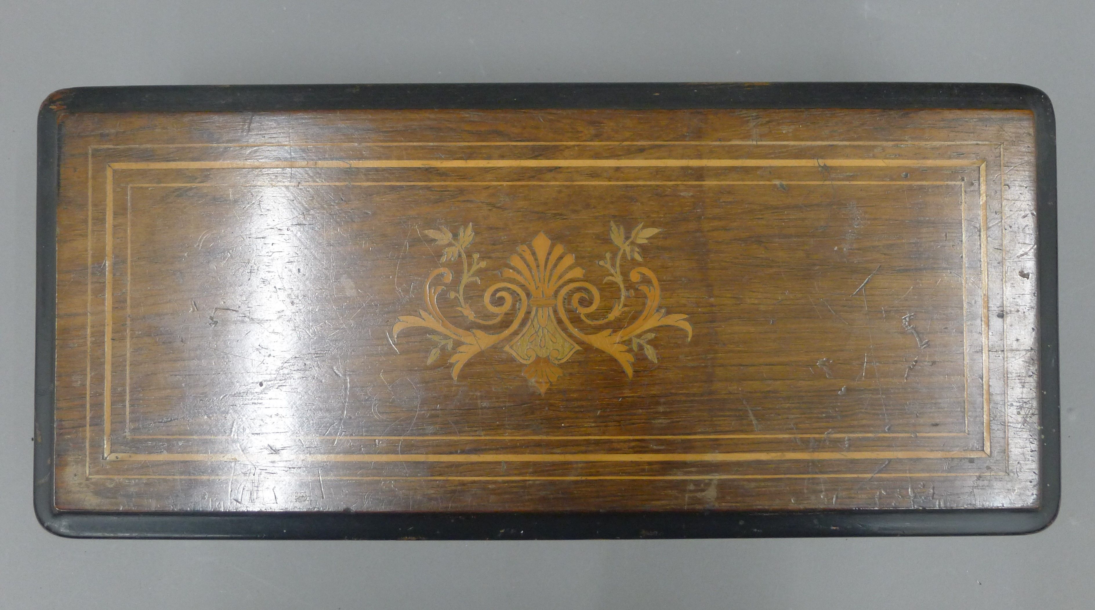 A 19th century inlaid music box. 43 cm wide. - Image 5 of 7