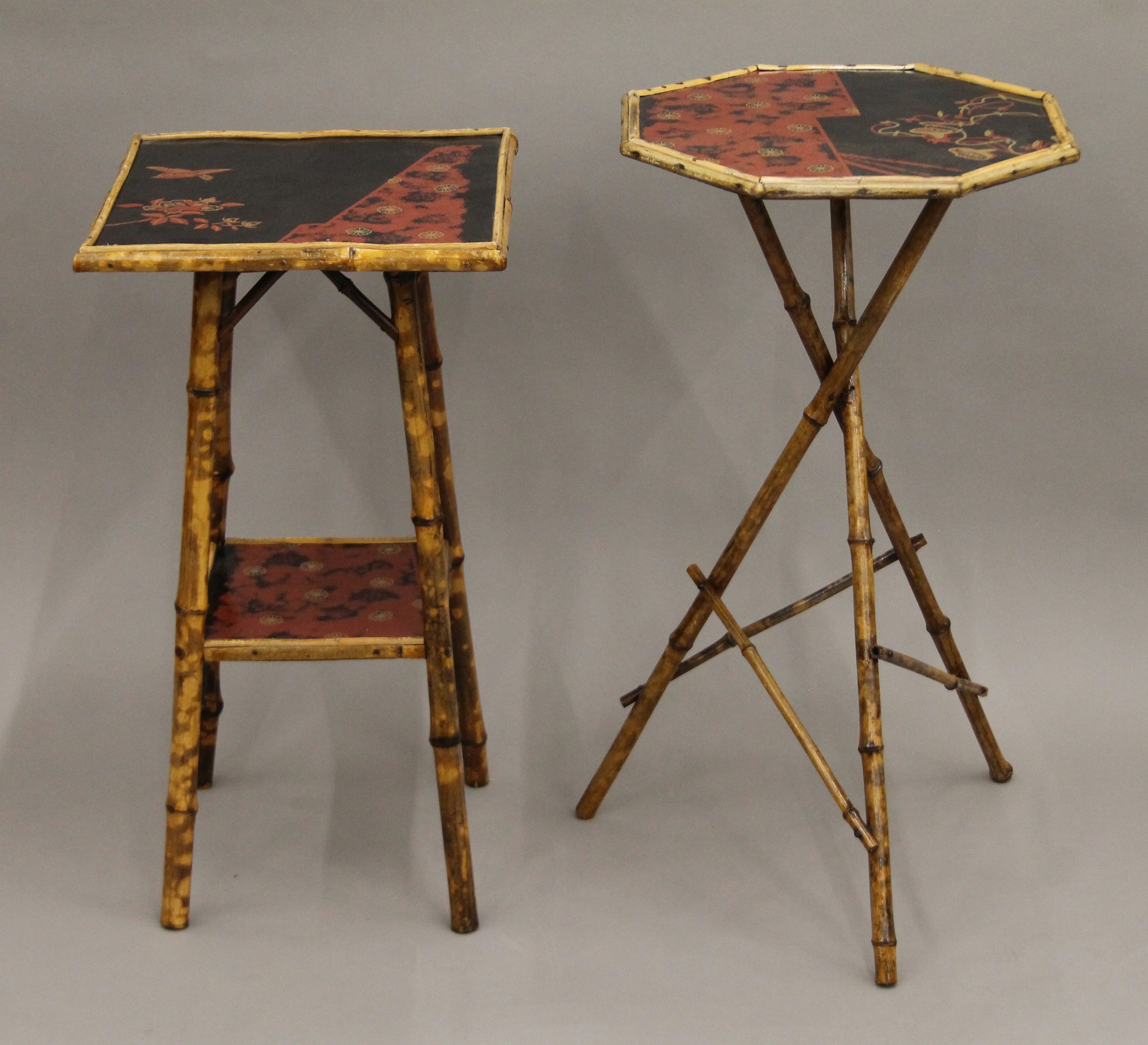 Three bamboo side tables. The largest 40 cm squared. - Image 2 of 3