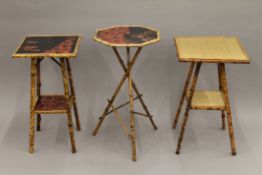 Three bamboo side tables. The largest 40 cm squared.