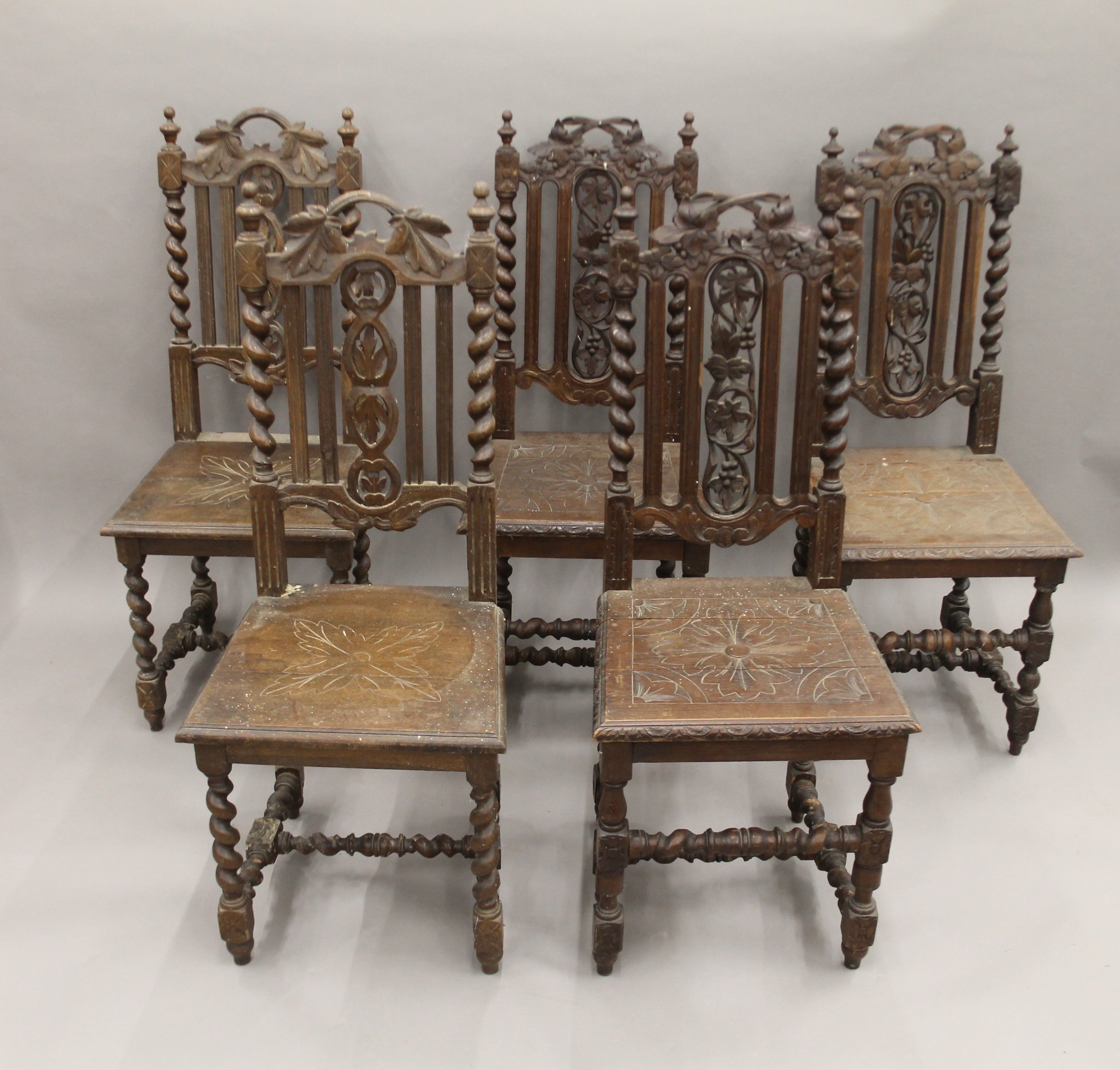 Five various carved oak barley twist chairs. - Image 2 of 11