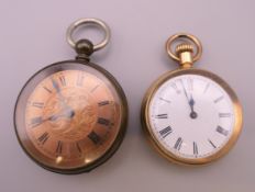 Two small pocket watches. Largest 3.75 cm diameter.