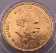 An 1875 10 guilder gold coin. 6.7 grammes.