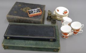 A box of miscellaneous, including a Victorian Bible, plated cutlery, a tea set, etc.