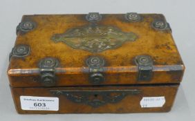 A Victorian brass mounted walnut box. 17 cm wide.
