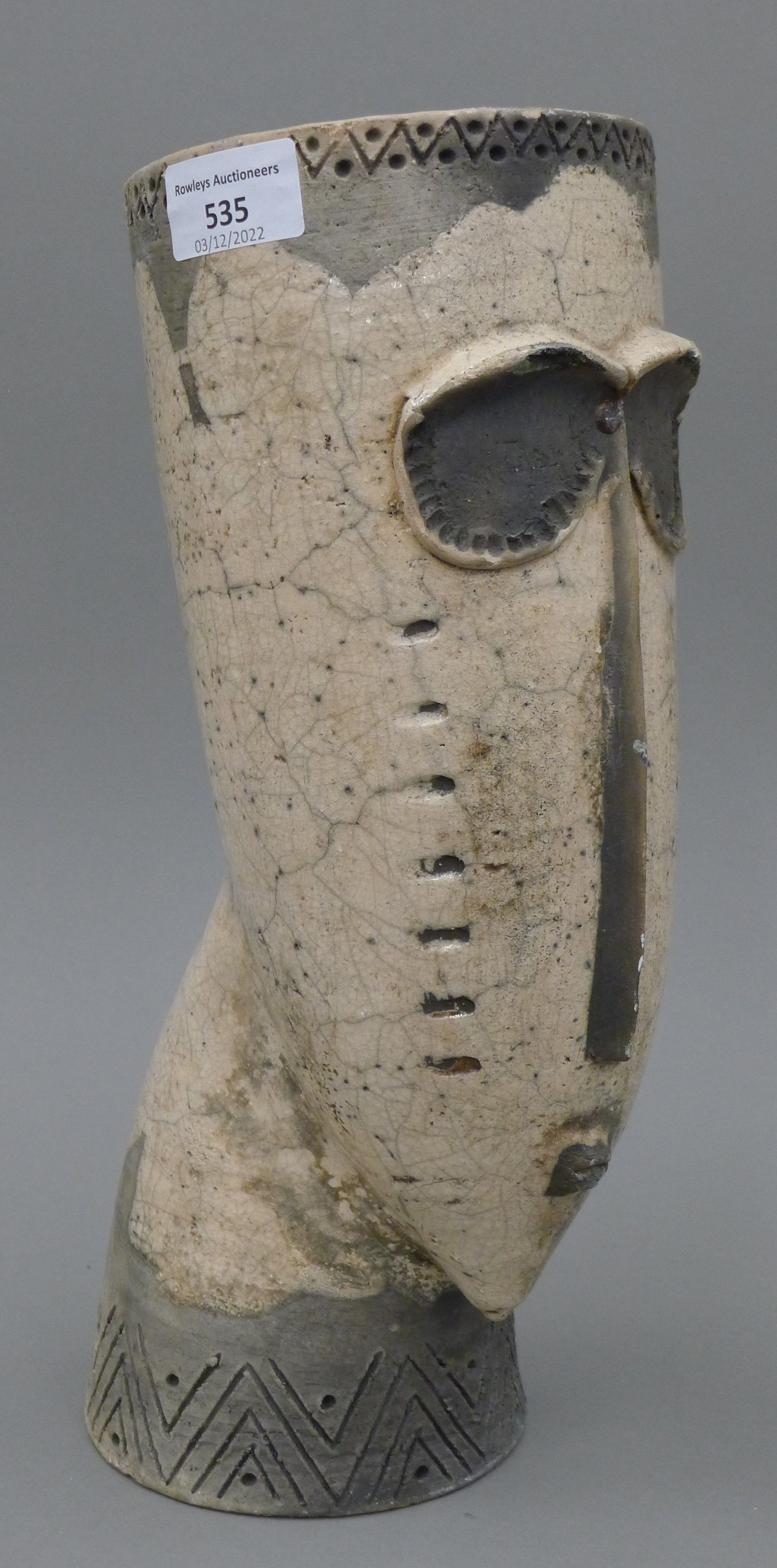 A Studio pottery mask vase, the underside signed Paul. 34 cm high. - Image 3 of 5