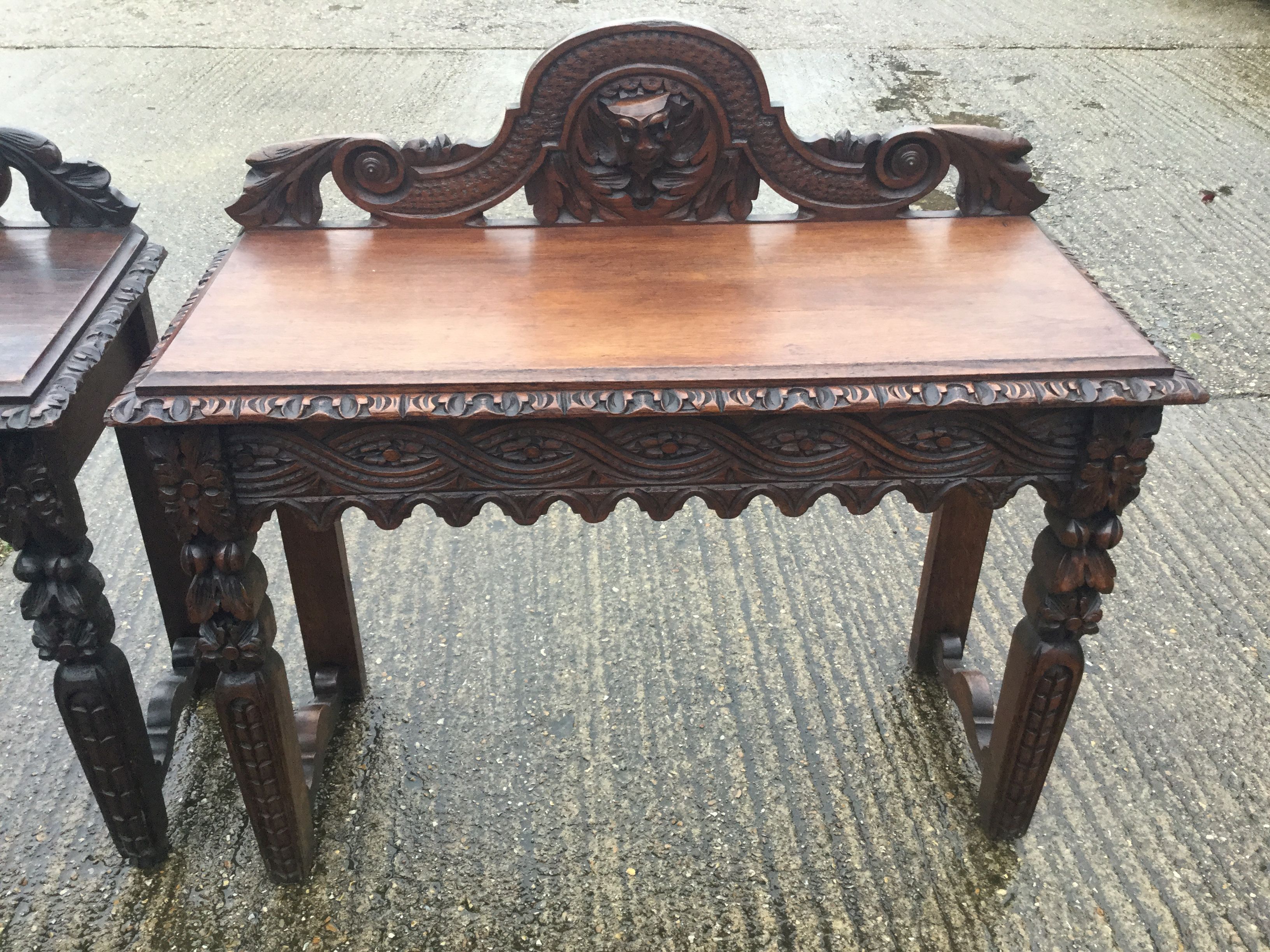 Two carved oak side tables. The largest 106 cm wide. - Image 3 of 9