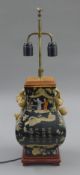 A Chinese famille noir porcelain vase mounted as a lamp. 65 cm high overall.