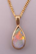 An opal and gold pendant on 9 ct gold chain.