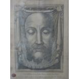 An early etching of The Shroud of Christ, framed and glazed, with wax seal. 25.5 x 34 cm.