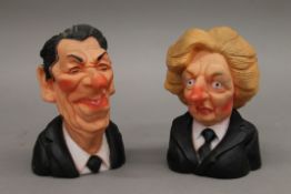 Two Spitting Image Productions rubber squeaky models of Margaret Thatcher and Ronald Reagan.