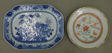An 18th century Chinese blue and white porcelain octagonal meat plate painted with flowers,