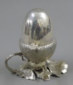 A silver plated acorn form egg coddler. 18 cm high.