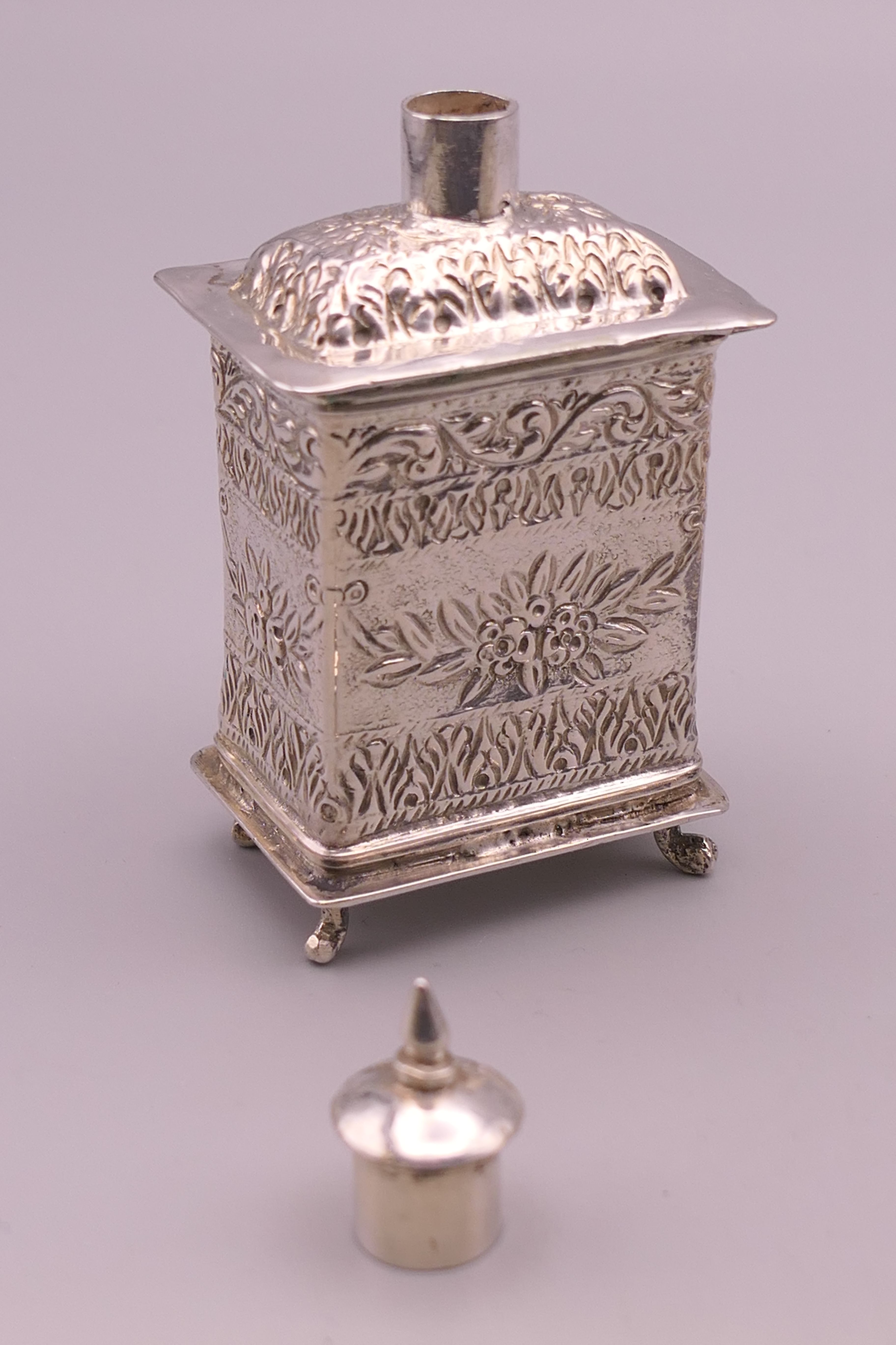 A 19th century Continental silver spice pot and cover, - Image 4 of 11