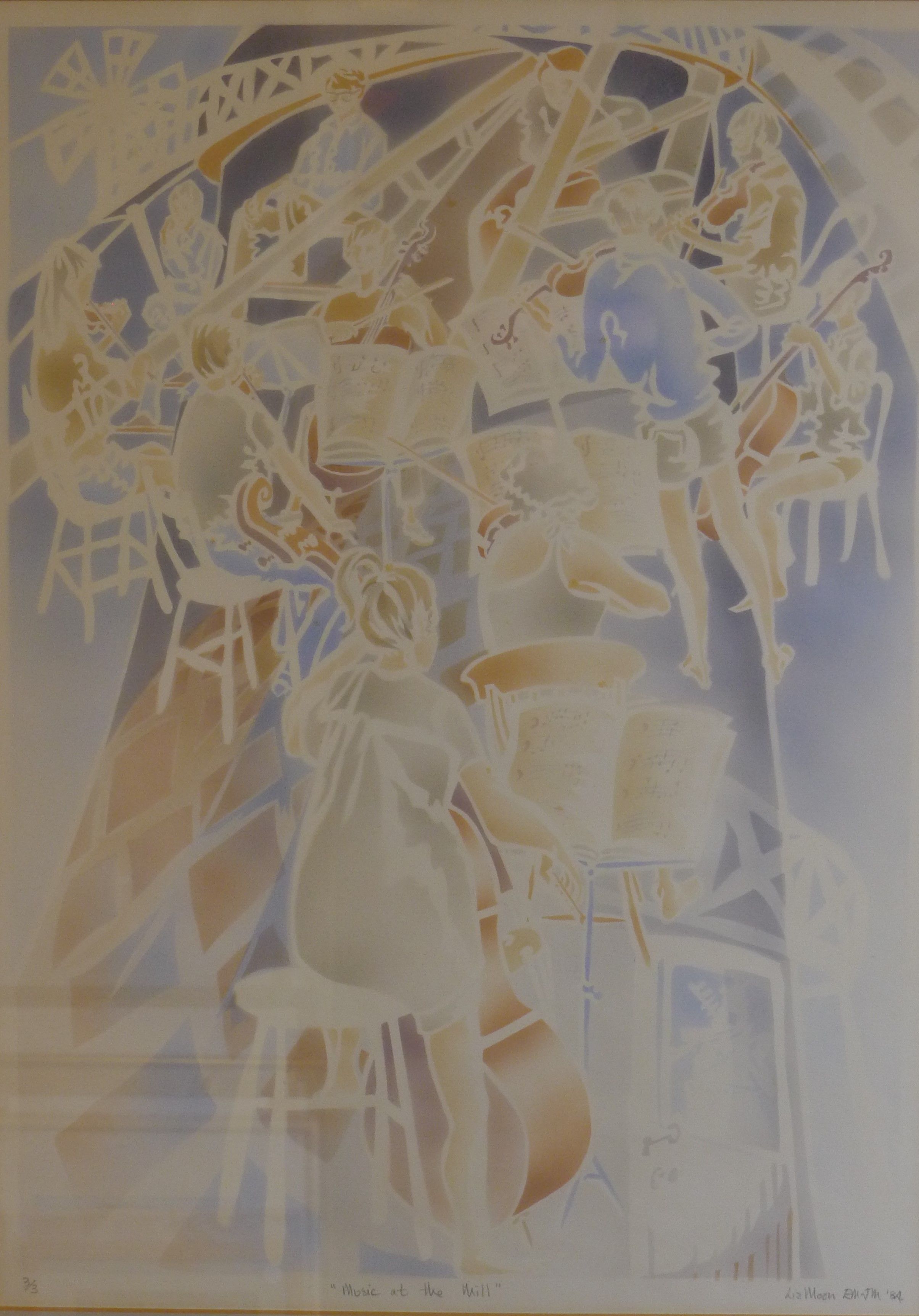 LIZ MOON, Music at the Mill, limited edition airbrush and stencil, signed in pencil to the margin,