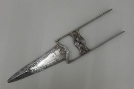 An 18th/19th century Persian steel Qatar dagger. 34.5 cm long.