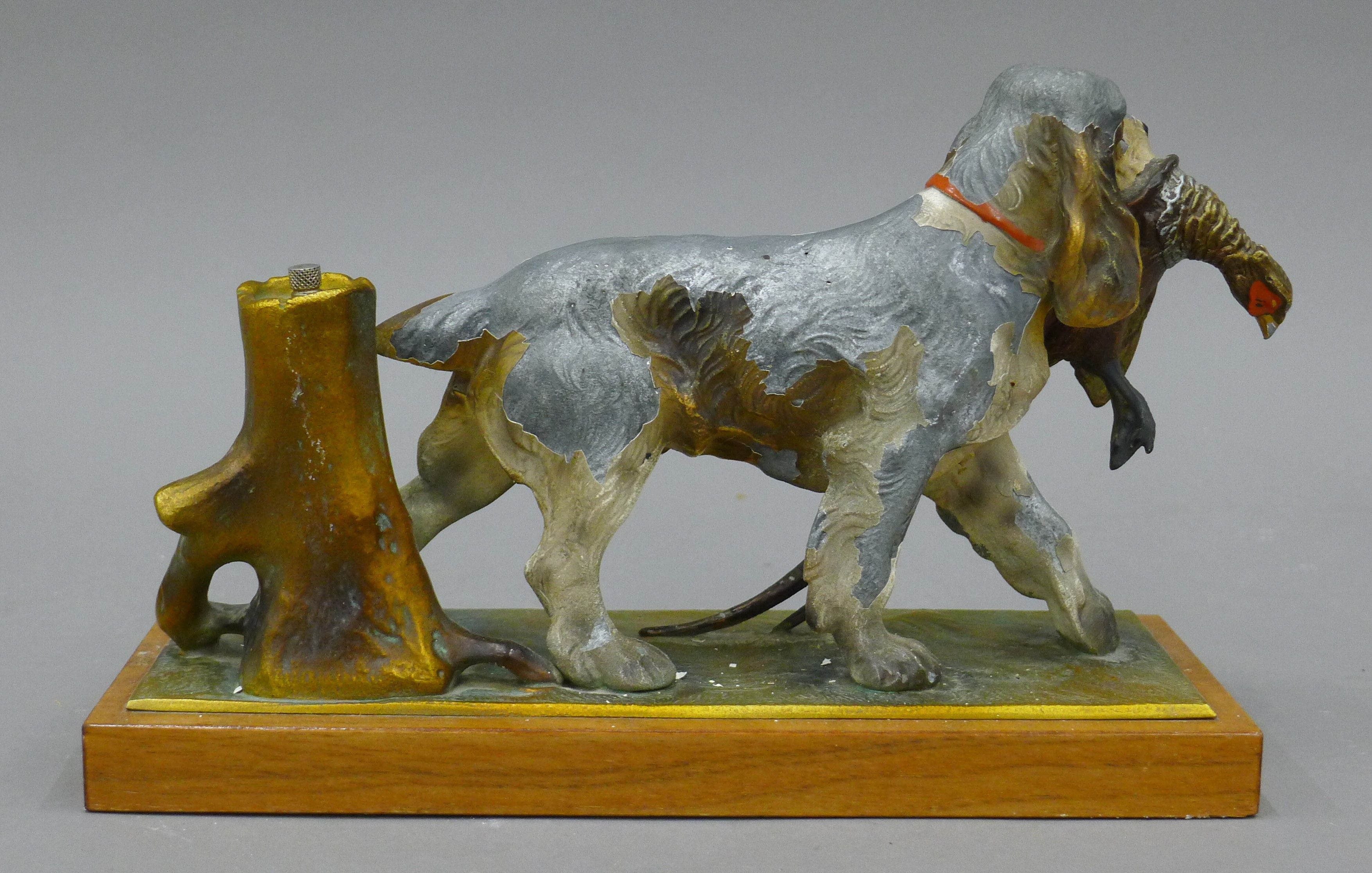 A spelter dog and pheasant table lighter. 25 cm long. - Image 2 of 3