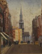 20TH CENTURY SCHOOL, Street Scene, oil on canvas board, framed. 34 x 44.5 cm.