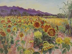 FREDERICK GORE RA CBE RA (1913-2009) British, "Sunflowers", limited edition lithograph print,