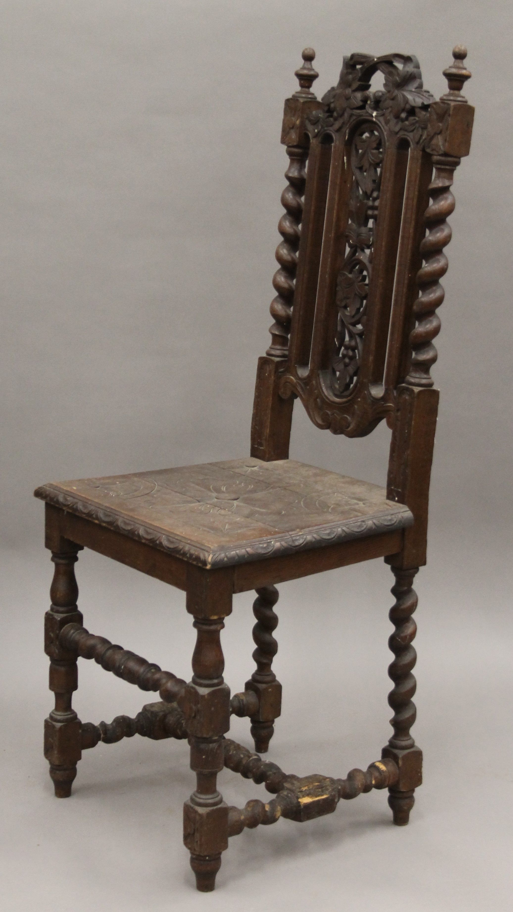 Five various carved oak barley twist chairs. - Image 5 of 11