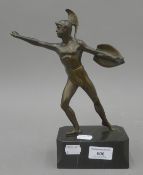 A bronze model of a gladiator on a marble plinth base. 26 cm high.