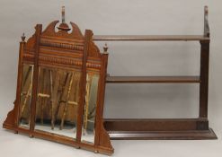 A Victorian overmantle mirror and a hanging shelf. The latter approximately 125 cm wide.