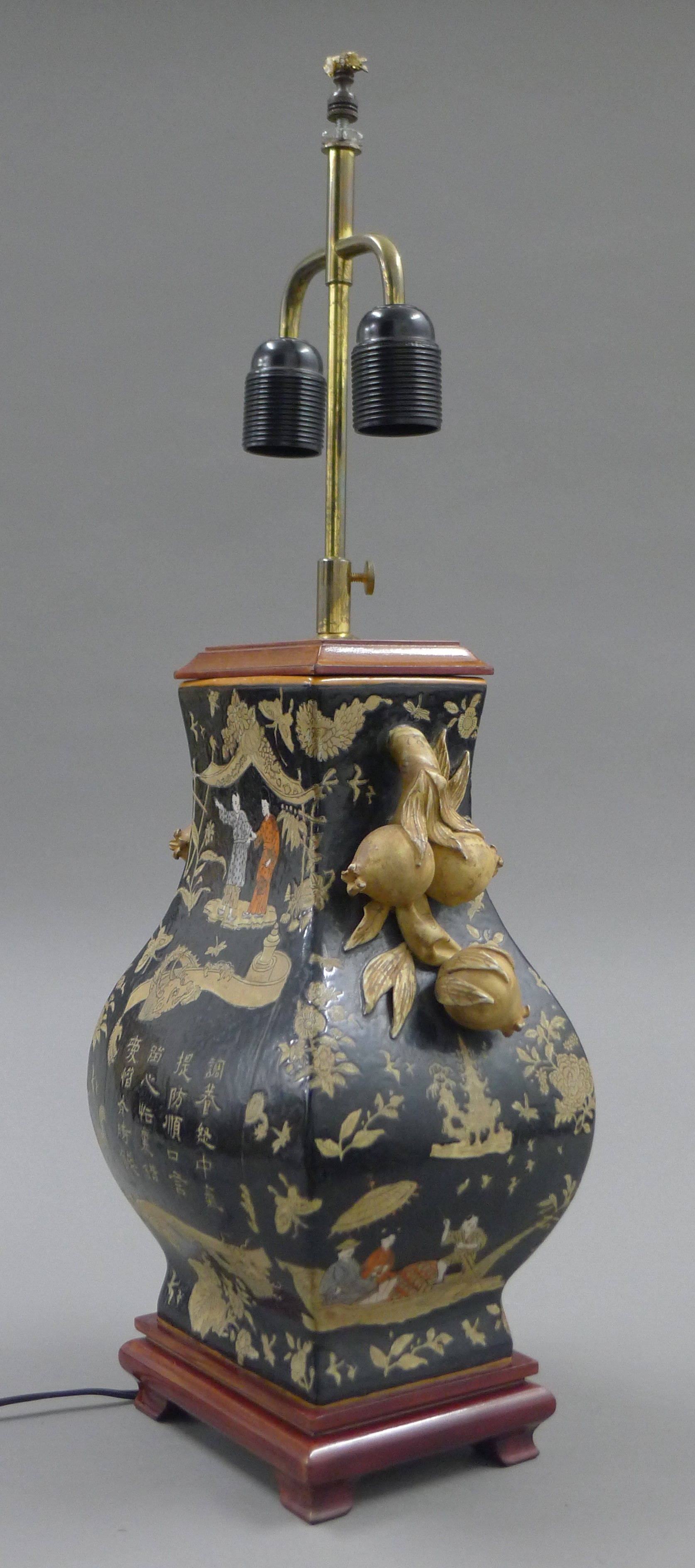 A Chinese famille noir porcelain vase mounted as a lamp. 65 cm high overall. - Image 3 of 5