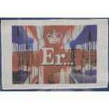 BANKSY (British) (AR), Queens Platinum Jubilee ER (Union Jack) Tea Towel, framed and glazed.