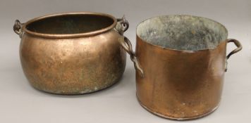 Two 19th century copper pots. The largest 43 cm wide.