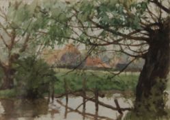 T MARSHALL, Rooks Farm, watercolour, signed and dated '81, framed and glazed. 25 x 17.5 cm.
