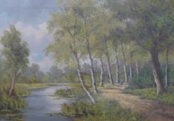 M PAUL, Path Beside a River, oil on canvas, framed. 70 x 49 cm.