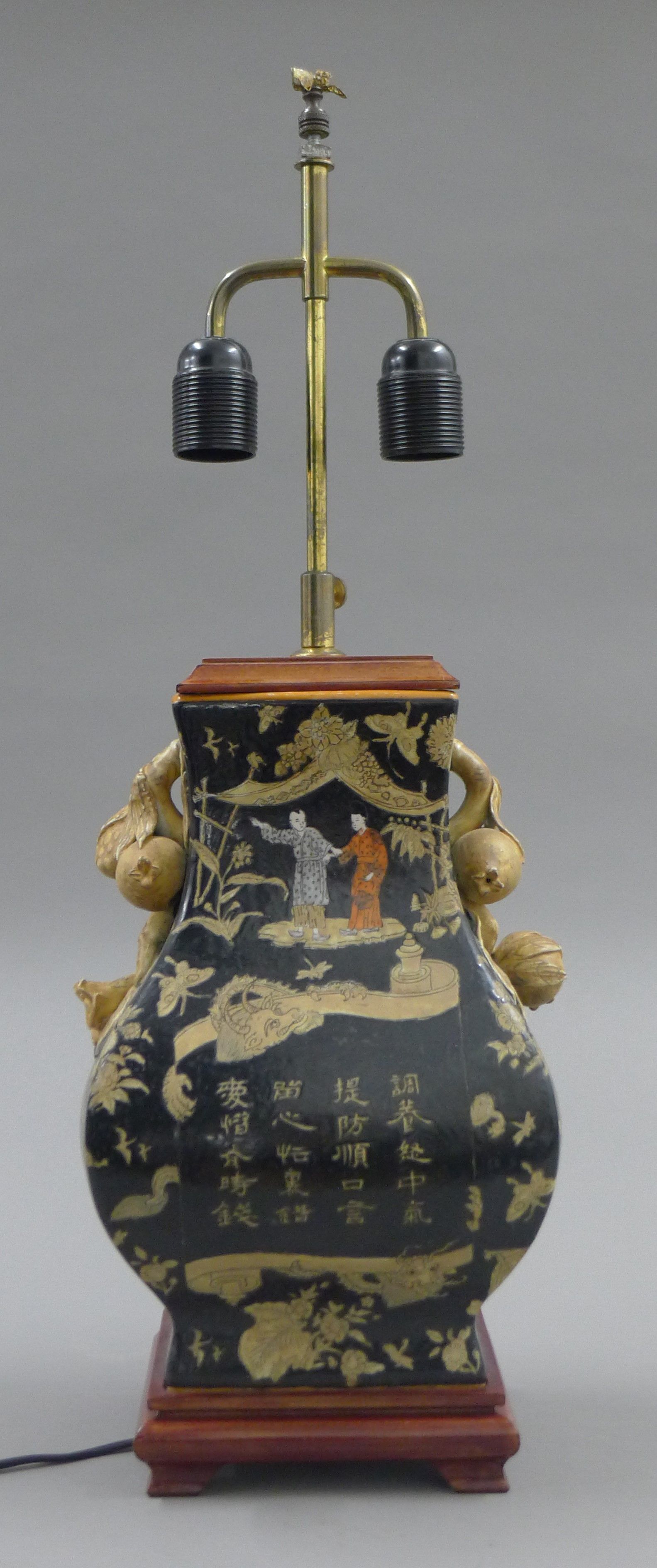 A Chinese famille noir porcelain vase mounted as a lamp. 65 cm high overall. - Image 2 of 5
