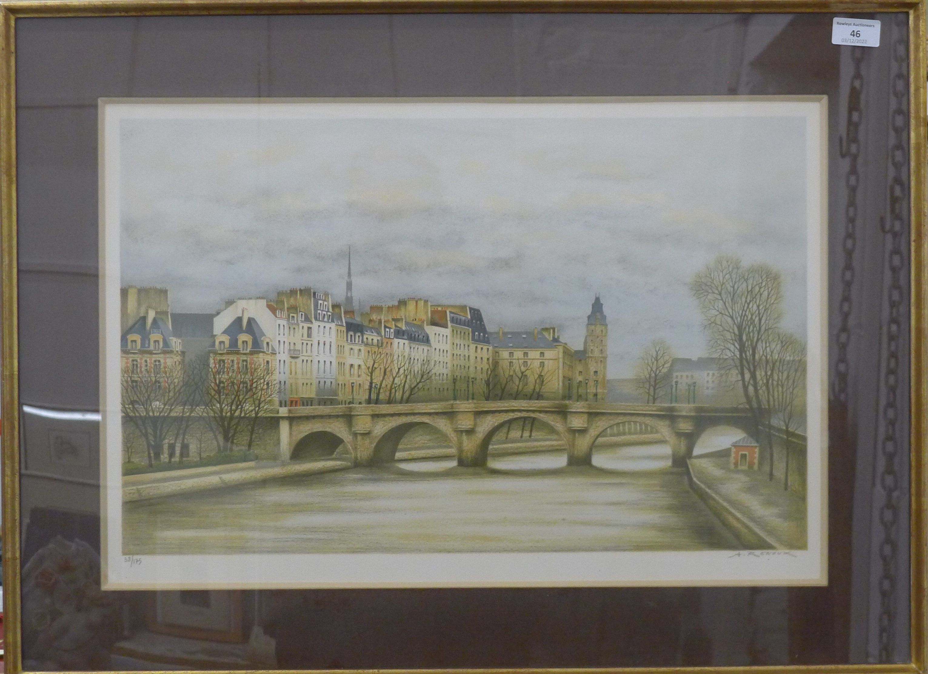 ANDRE RENOUX (1939-2002) French, Bridge over a River, limited edition lithograph, - Image 2 of 3