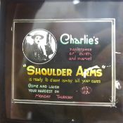 A magic lantern slide Charlie Chaplin Shoulder Arms.