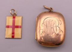 A 9 ct gold locket and a 9 ct gold cross of St George pendant. Locket 2.