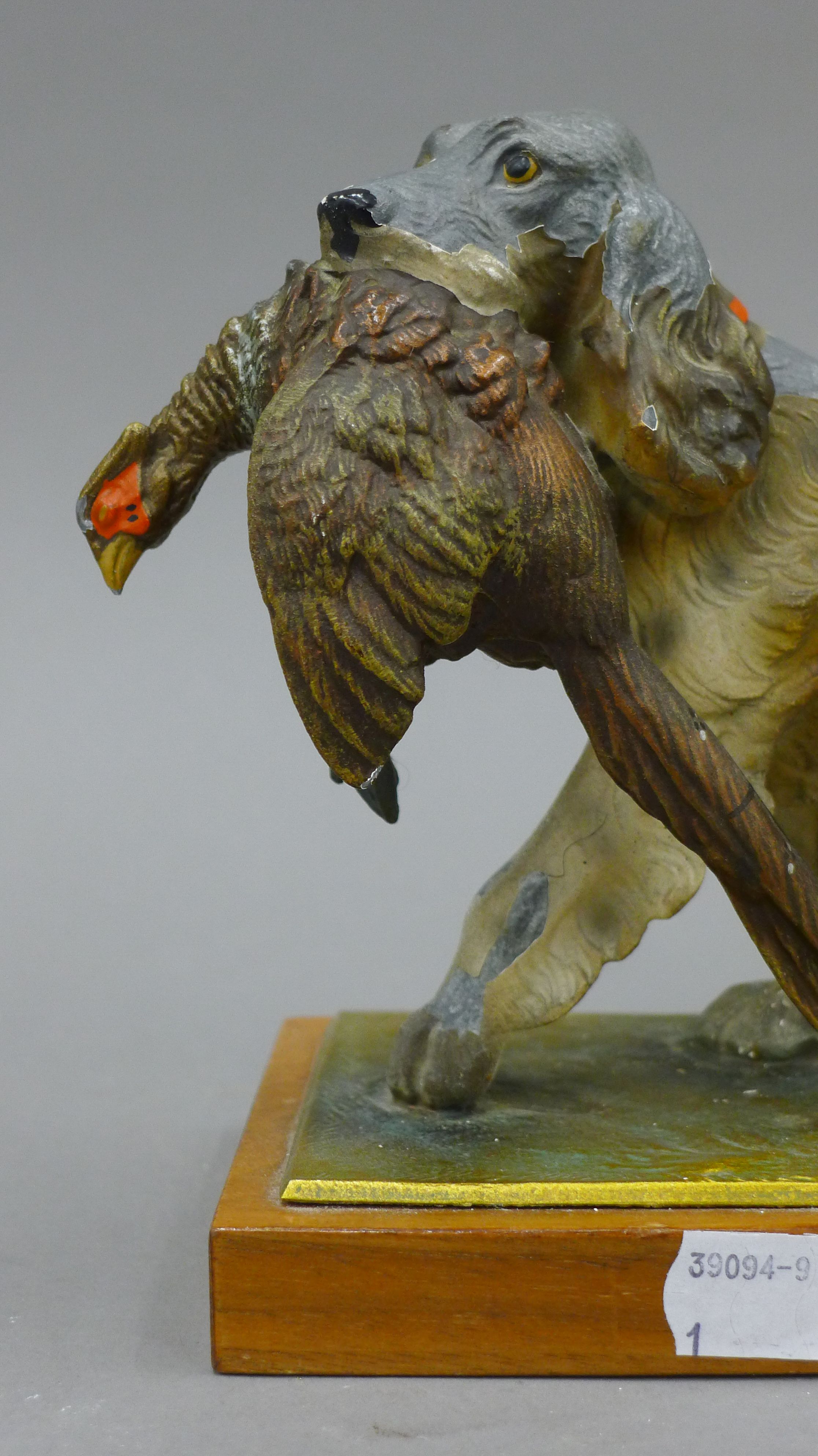 A spelter dog and pheasant table lighter. 25 cm long. - Image 3 of 3