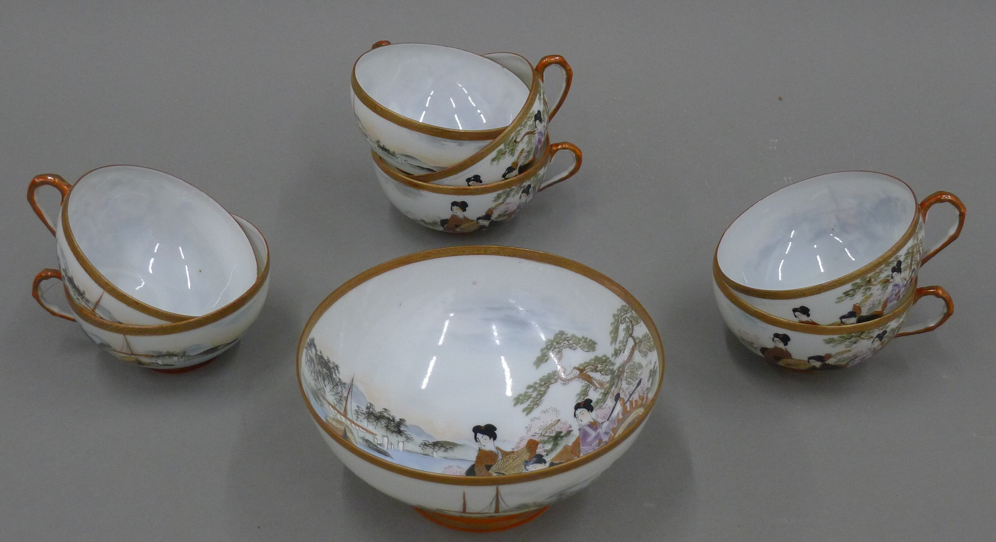 A late 19th/early 20th century Japanese egg shell tea set. - Image 5 of 5