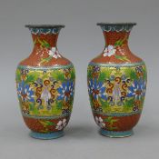 A pair of Chinese cloisonne vases. 18 cm high.