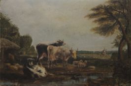 Farmyard Scene, oil on canvas, unframed. 61 x 40.5 cm.