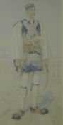 A full length portrait of a Greek Man in Traditional Dress by Sperling, print, framed and glazed.