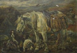 C H MIDGLEY, Horse and Hounds, oil on canvas, signed and dated 1929, framed. 55 x 40 cm.