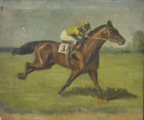 Horse and Jockey, oil on canvas, framed. 34 x 29 cm.