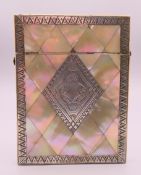 A Victorian silver mounted mother-of-pearl card case. 10.5 cm x 7.75 cm.