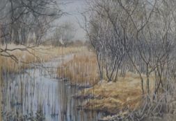URSULA GALLOWAY (20th/21st century) British, Wicken Fen, watercolour, initialled and dated 1975,