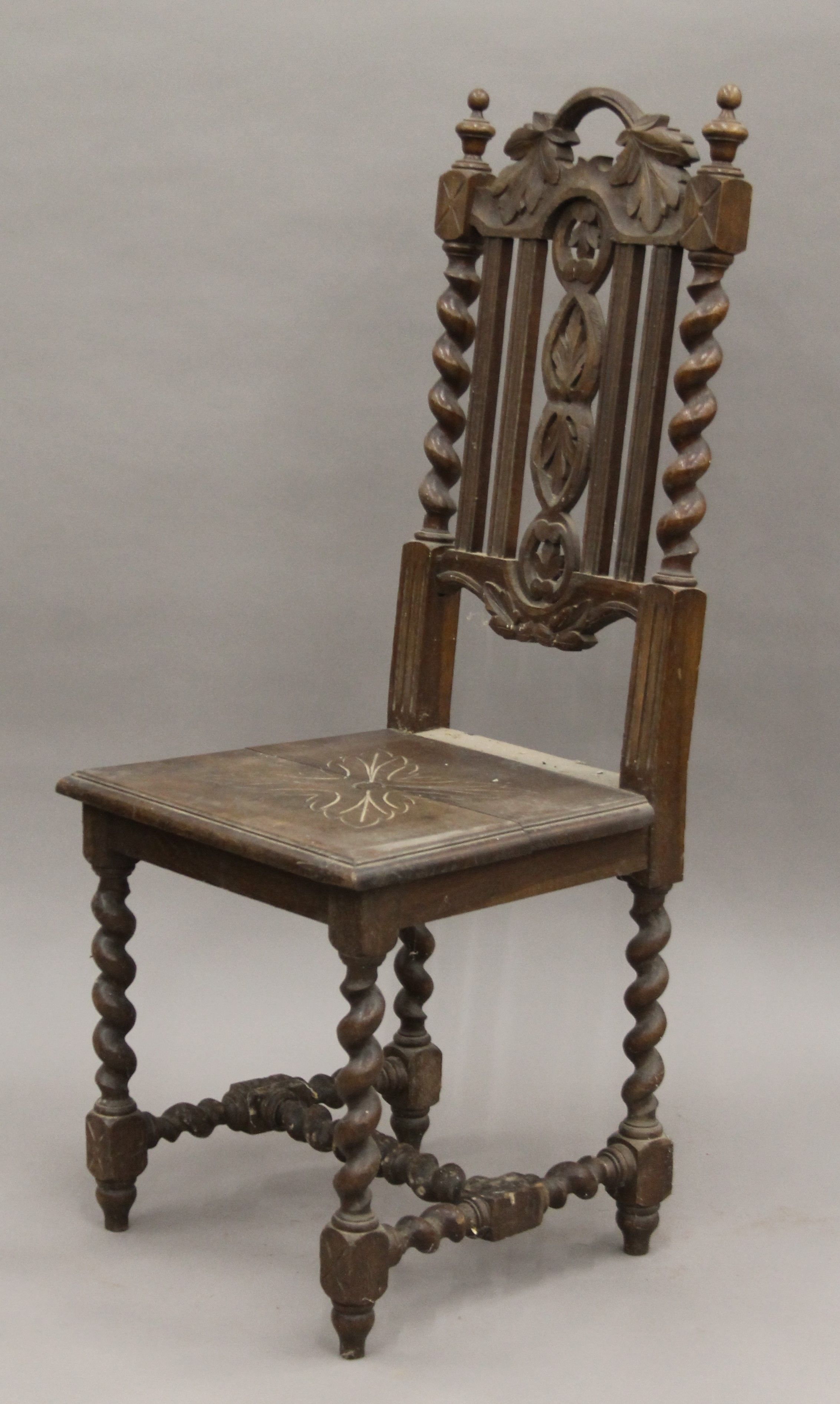 Five various carved oak barley twist chairs. - Image 9 of 11
