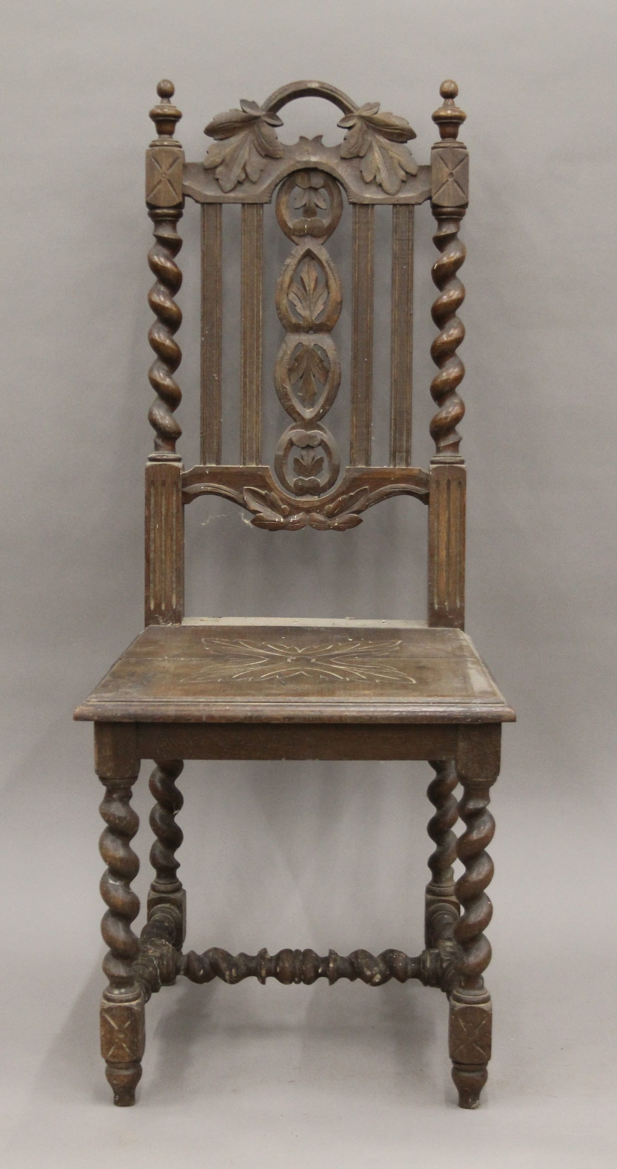 Five various carved oak barley twist chairs. - Image 8 of 11