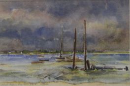 Pin Mill, Suffolk, a pair, watercolours, each framed and glazed. 24.5 x 16 cm.