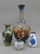 Four cloisonne vases. The largest 46.5 cm high.