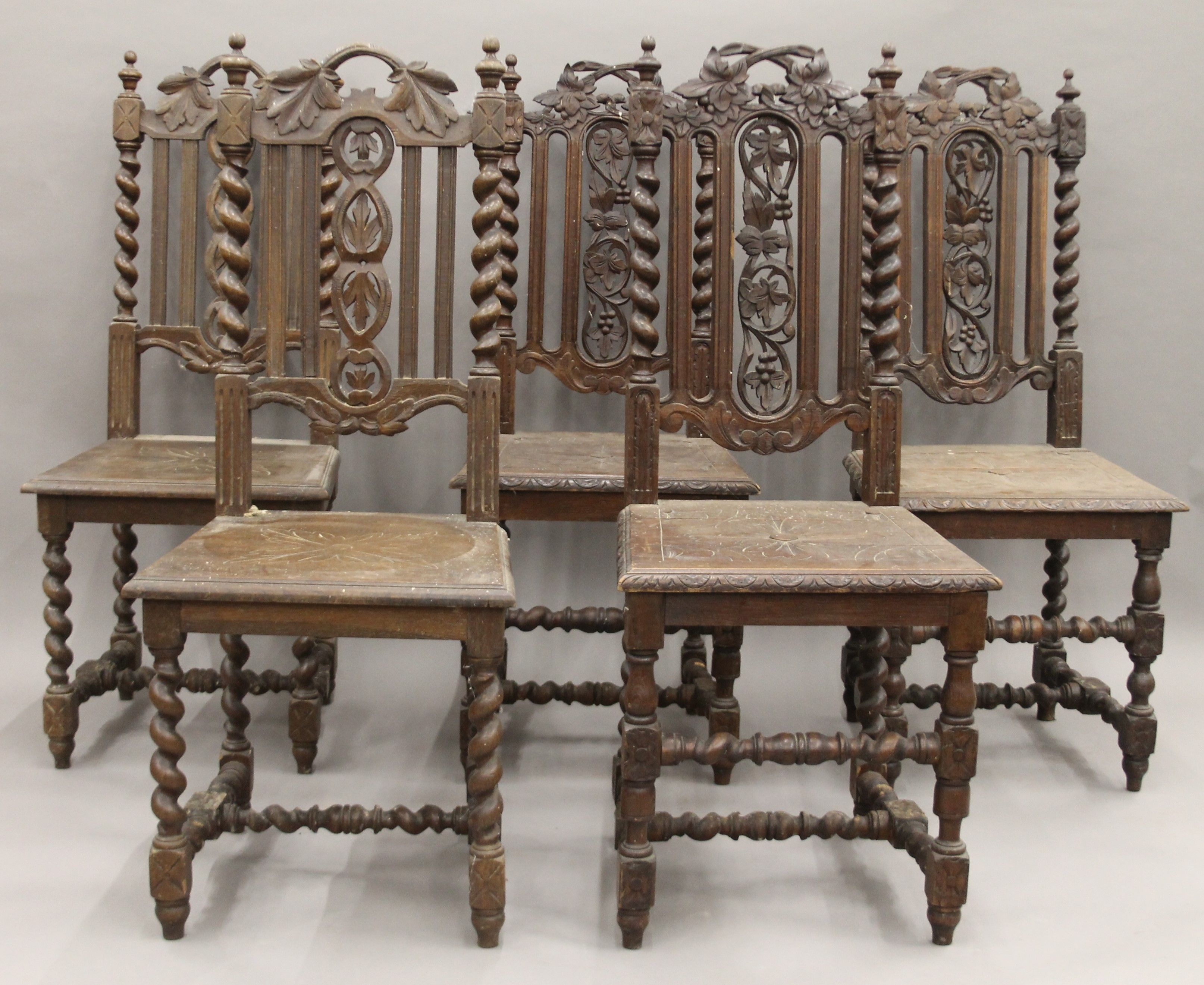 Five various carved oak barley twist chairs. - Image 3 of 11