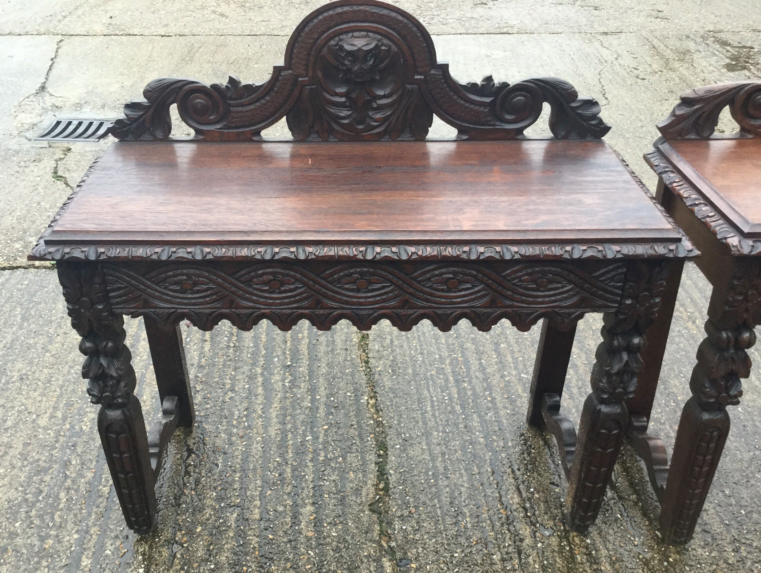 Two carved oak side tables. The largest 106 cm wide. - Image 2 of 9